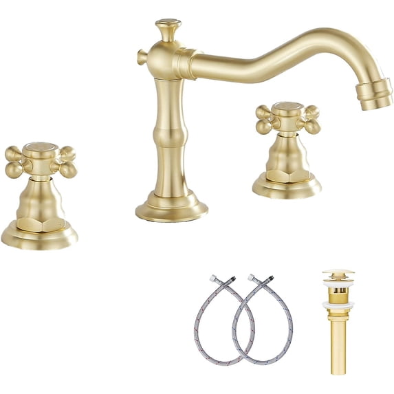 GGStudy GGStudy Brass Brushed Gold Widespread 8in Two-Handle Faucet