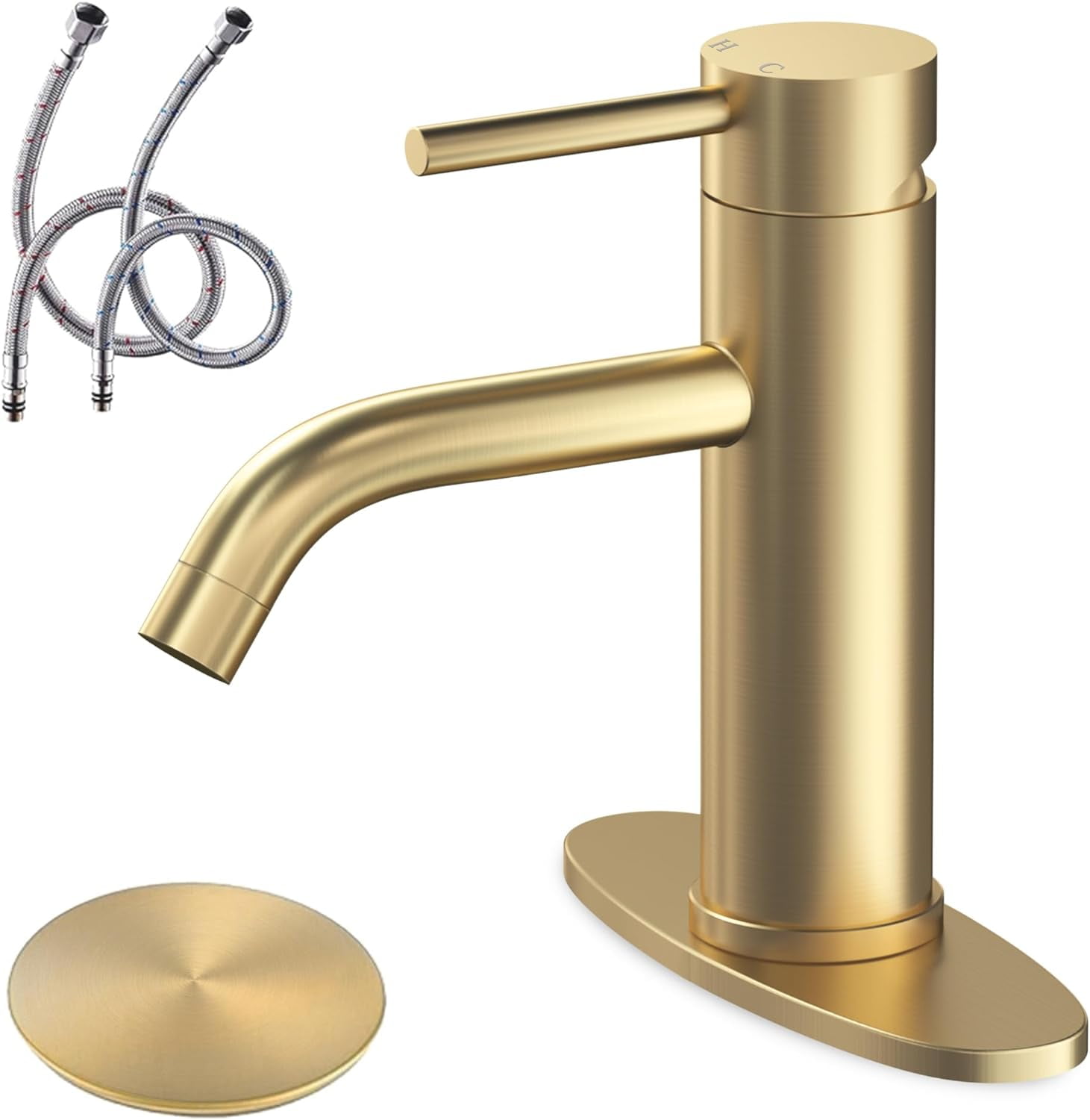 Brushed Gold Bathroom Faucet Modern Single Handle Bathroom Sink Faucet ...