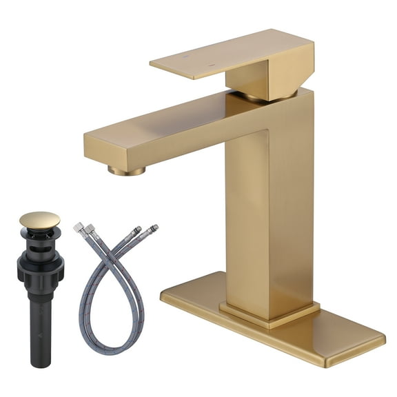 Brushed Gold Bathroom Faucet WOWOW Modern Bathroom Faucets for Sink 3 Hole 1 Hole Lavatory Vanity Sink Faucet with Deck Plate and Pop Up Drain