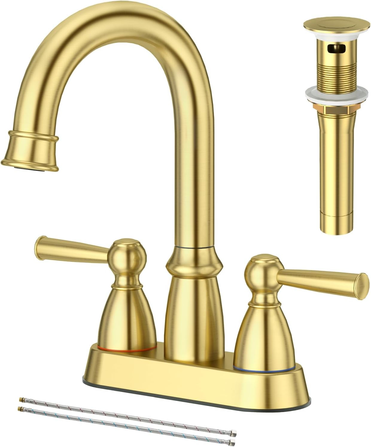 Brushed Gold Bathroom Faucets,4 inch Centerset Bathroom Faucet 2 Holes ...
