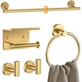 thumbnail image 1 of Brushed Gold Bathroom Hardware Set 5 Pieces Towel Bar Set Round Towel Holder Set for Bathroom,Upgraded Toilet Paper Holder with Shelf,Stainless Steel Wall Mounted 23.6 Inch, 1 of 7