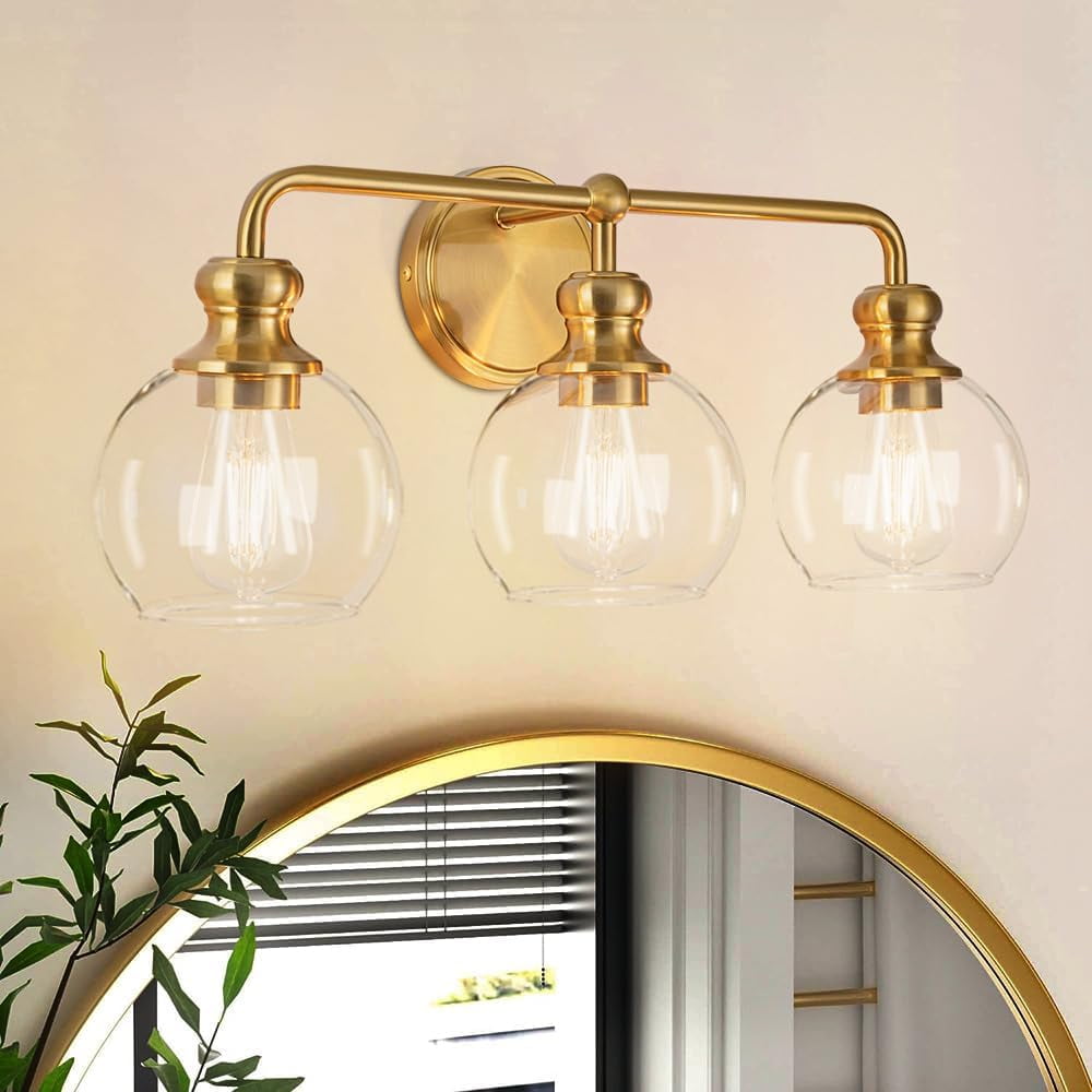 Brushed Gold Bathroom Light Fixtures, 3 Light Bathroom Vanity Light ...