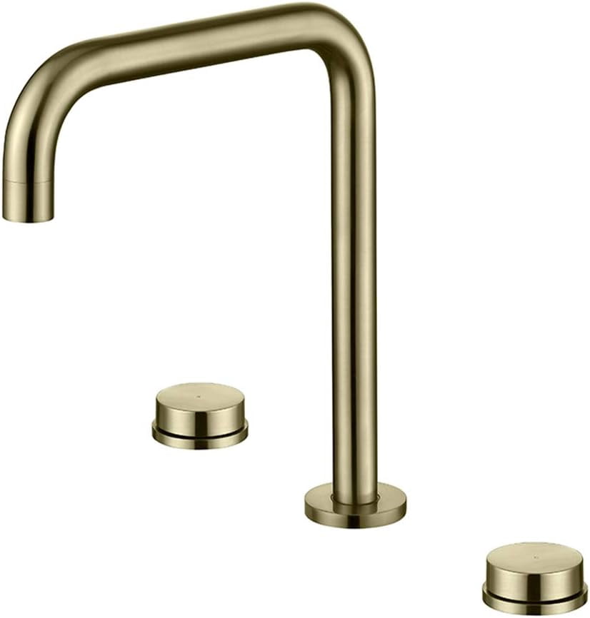 SaniteModar Brushed Gold Bathroom Faucet – Widespread 3-Hole Sink Faucet With Pop-Up Drain & Supply Lines