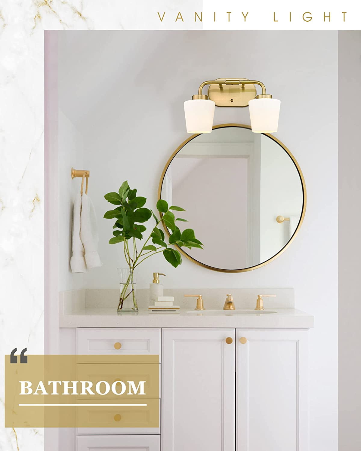 Brushed Gold Bathroom Vanity Light, Farmhouse Brass Sconces Wall