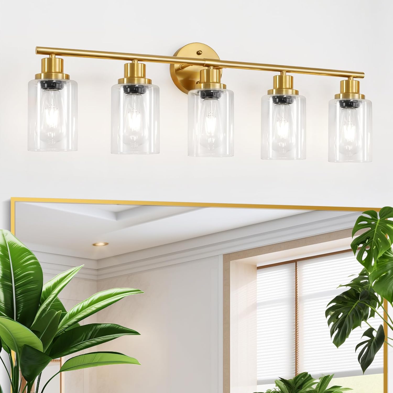 Brushed Gold Bathroom Vanity Light Fixture with 5 Lights, Modern Vanity ...