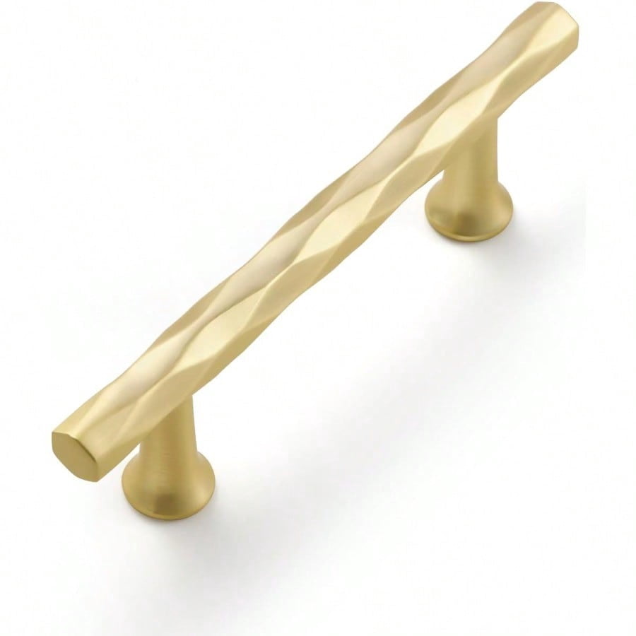 Brushed Gold Cabinet Pulls 3 Hole Center 10 Pack Hammered Brass Cabinet Handles Decorative Kitchen Drawer Dresser Cupboard Bathroom Vanity Cabinet Hardware Rhombus