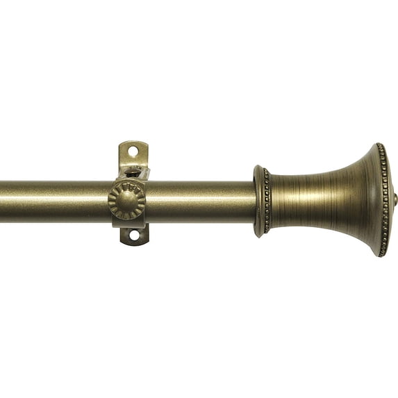 Brushed Gold Decorative Telescopic Metal Curtain Rod with Contemporary Ultra Durable Polyresin Finials - Adjustable Size: 66" to 120"