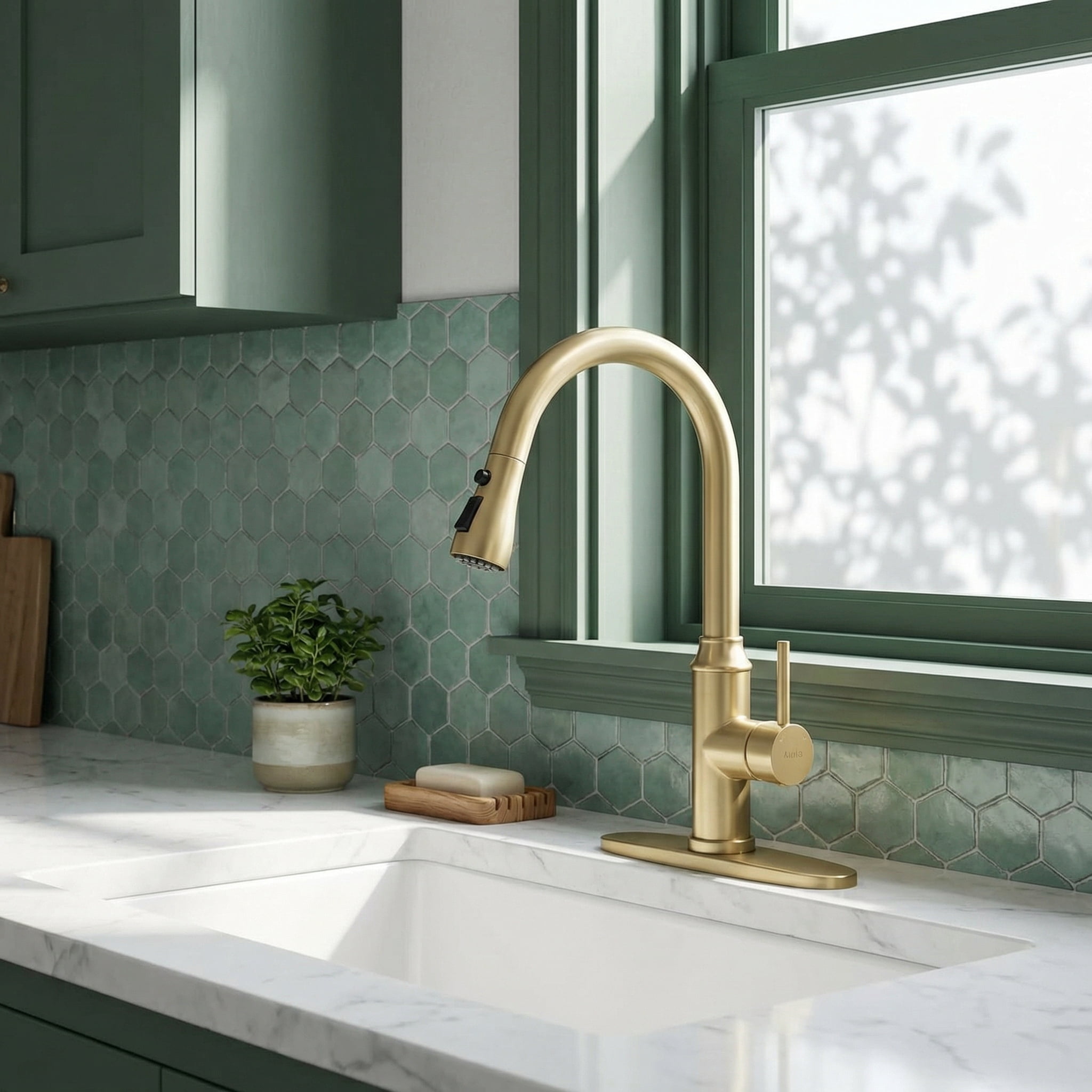 Brushed Gold High Arc Kitchen Faucet, Deck Mounted, 20