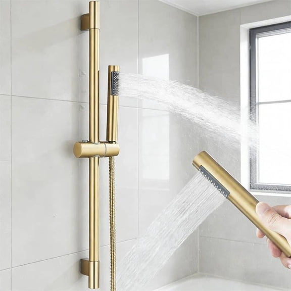 Brushed Gold High Pressure Rainfall Shower Slide Bar System with 59'' Hose & Handheld Shower