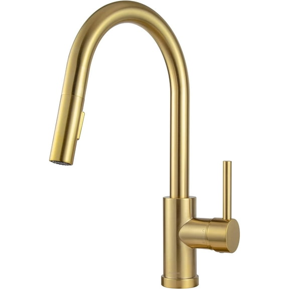 Brushed Gold Kitchen Faucet with Pull-Down Sprayer, Lava Odoro Brass Gold Single Hole Kitchen Sink Faucet Single Handle Faucet for Kitchen Sink with Supply Line Spot-Free, KF1120-SG
