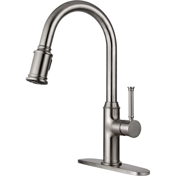 Brushed Gold Kitchen Faucet with Pull Down Sprayer, Lava Odoro Single Handle Gold Kitchen Sink Faucet, Brushed Brass Faucet for Kitchen Sink 1 Hole and 3 Hole, Deck Plate Included, KF421-SG