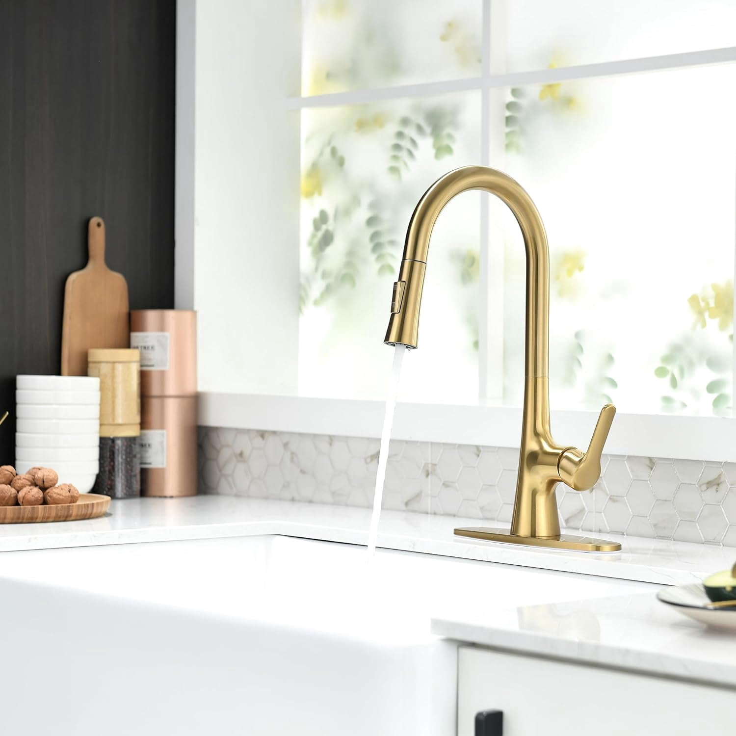 Brushed Gold Kitchen Faucet, Single Handle Gold Kitchen Sink Faucet ...