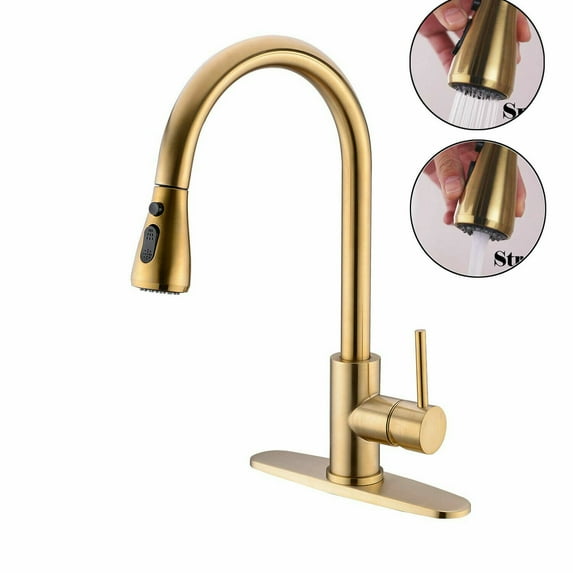 Brushed Gold Kitchen Sink Faucet Pull Down Sprayer Swivel Single Handle Mixer