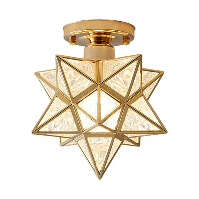 Brushed Gold Moravian Star Ceiling Light with Seeded Glass, Semi Flush Mount Ceiling Light for Foyer Hallway