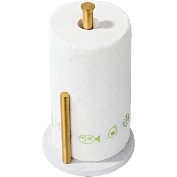 Brushed Gold Paper Towel Holder,Stainless Steel Paper Towel Holder for Kitchen Roll Organize, Standard or Jumbo-Sized Roll Paper, Countertop Roll Dispenser with Marble Base