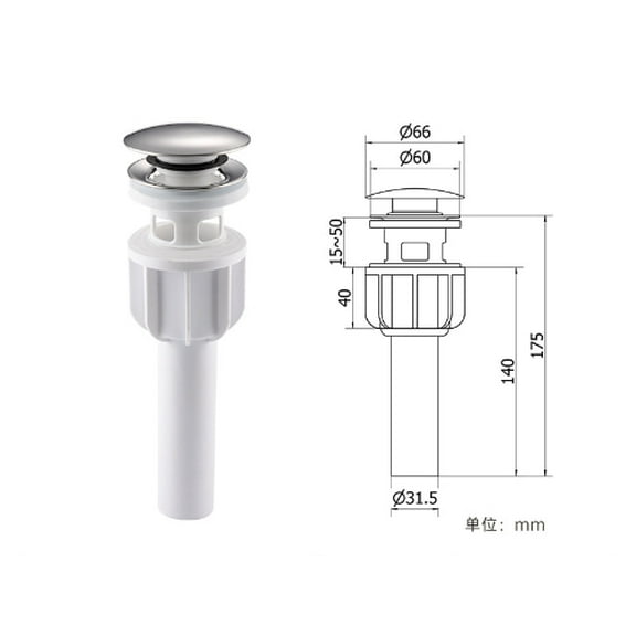 Brushed Gold Pop Up Bathroom Sink Drain with Overflow Assembly with Strainer Lavatory Vanity Vessel Pop Up Drain Stopper