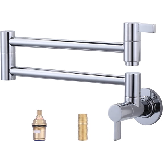 Brushed Gold Pot Filler Faucet Modern Pot Filler Wall Mount Folding Faucet Handle with Double Joint Swing Arms Brass Stove Fixture