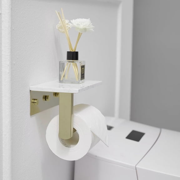 Brushed Gold SUS304 Stainless Steel Toilet Paper Holder - Marble Shelf Wall-Mounted Rustproof for Bathroom Homeowners