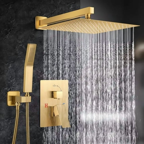 Brushed Gold Shower Faucet Set with Valve 8 inch Rain Shower Head Combo System