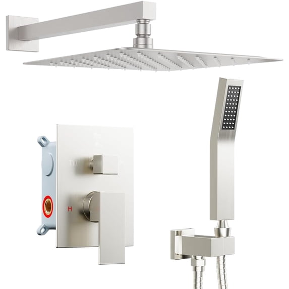 Brushed Gold Shower System Ceiling Mount Shower Set Wall Mount Rainfall Showerhead with Handheld Functions -Pressure Spray Dual Rain Shower Faucet Set with Valve Complete