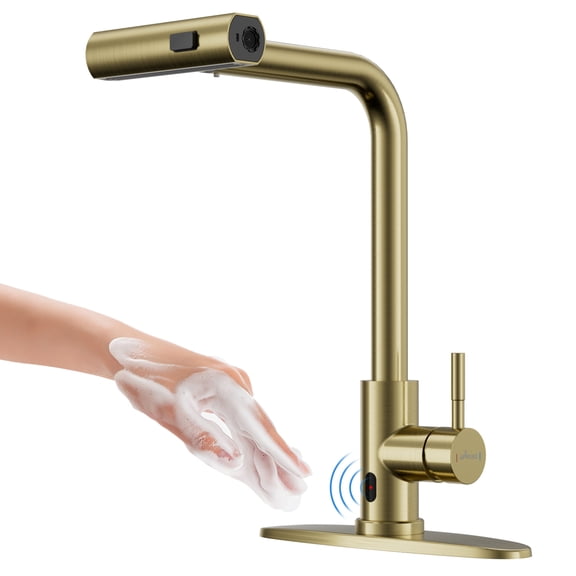 Brushed Gold Touchless Kitchen Faucet with Pull Down Sprayer, Waterfall Motion Sensor Kitchen Sink Faucet with SUS304 Stainless Steel Single Handle