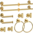 thumbnail image 1 of Brushed Gold Towel Bar Set 10 Pieces Round Bathroom Hardware Set Includes 23.6in Towel Bar Towel Ring Toilet Paper Holder Towel Hooks Stainless Steel Wall-Mounted Bathroom Towel Holder Set, 1 of 14