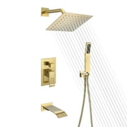 Brushed Gold Tub and Shower System with Waterfall Tub Spout,Pressure Balance Valve Sumerain