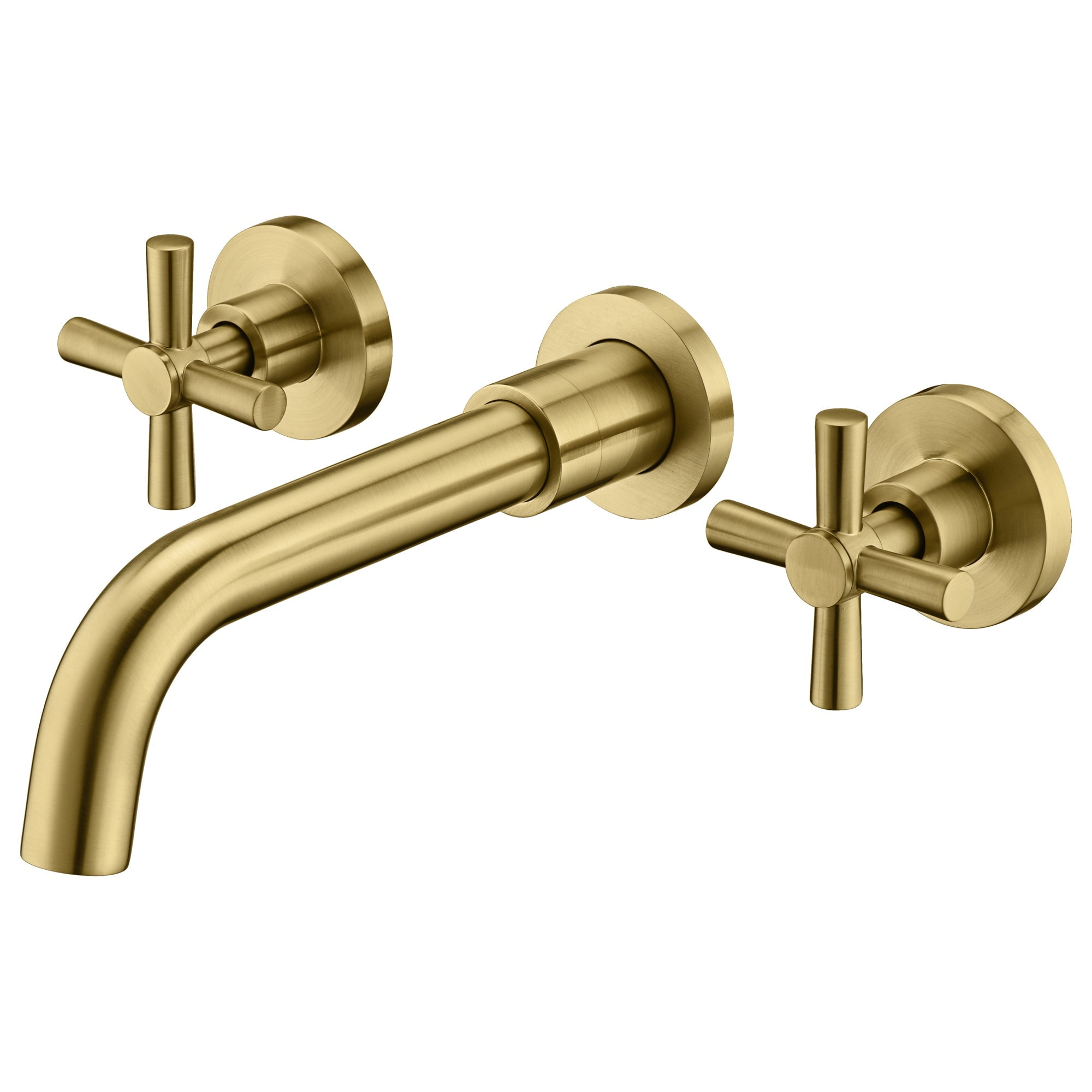 Brushed Brass Wall Mount Bathroom Faucet with Cross Handles