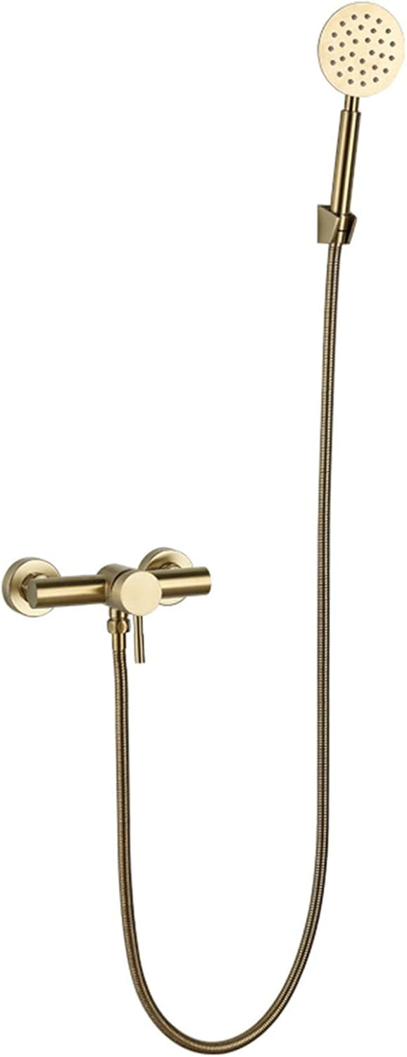 Brushed Gold Wall Mount Bathtub Faucet with Handheld Sprayer, Stainless Steel Single Handle Bathroom Tub Faucet High Flow Bath Shower Mixer Tap