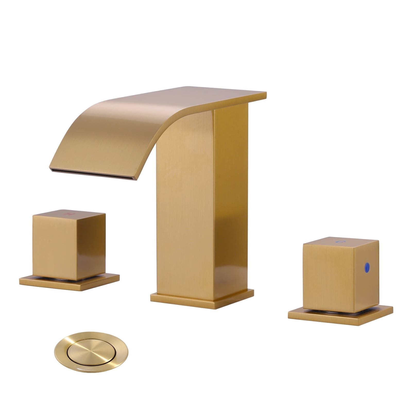 Brushed Gold Waterfall Bathroom Faucet: WOWOW 8 inch Widespread Bathroom Faucets for Sinks 3 Hole, Modern 2 Handles Bathroom Sink Faucet with Pop up Drain and cUPC Supply Lines