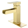 thumbnail image 1 of Brushed Gold Waterfall Sink Faucet with 6-inch Cover Plate, Deck Mounted Single Handle Bathroom Sink Faucet, 1 of 5