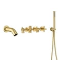 thumbnail image 1 of Brushed Gold Waterfall Wall Mount Tub Faucet with Hand Shower and Rough in Valve, 1 of 10