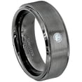 thumbnail image 1 of Brushed Gunmetal Tungsten Ring - 0.07ct Solitaire Aquamarine Ring - Personalized Tungsten Wedding Ring - Custom Made March Birthstone Ring TN616BS, 1 of 1
