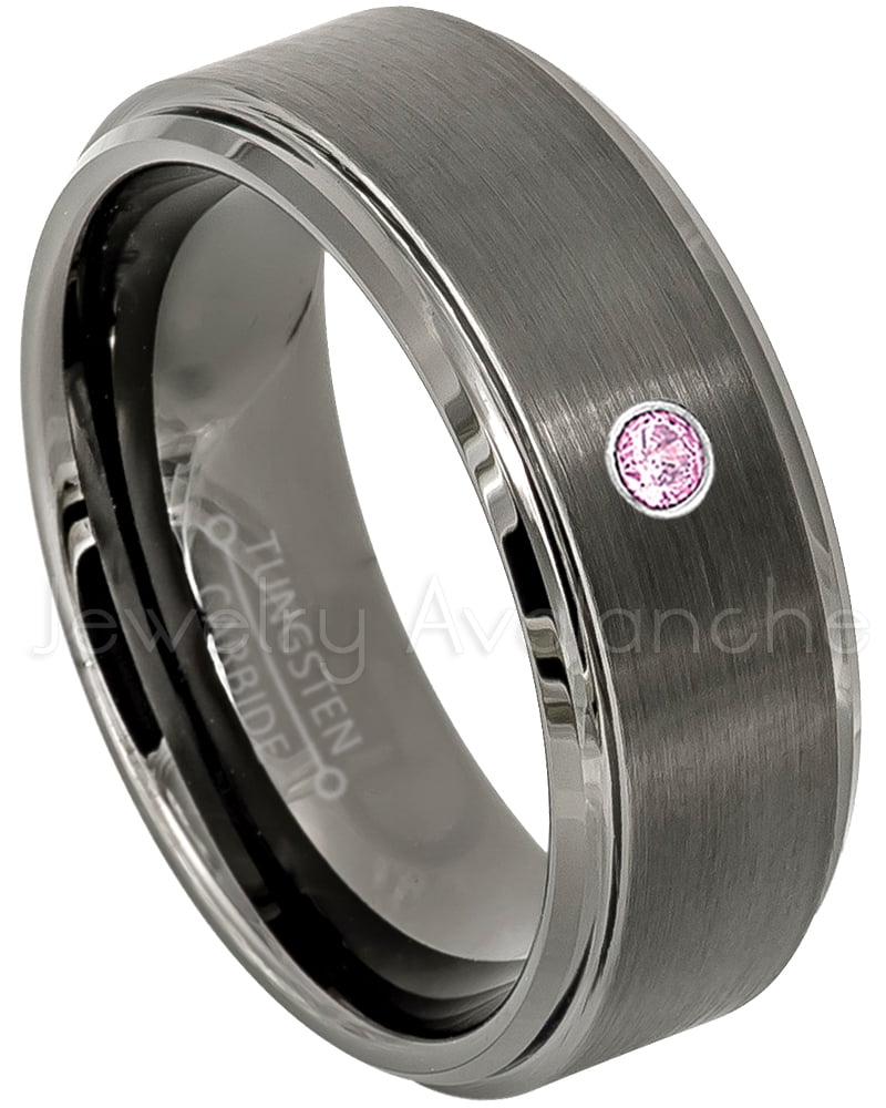 Brushed Gunmetal Tungsten Ring - 0.07ct Solitaire Pink Tourmaline Ring ...
