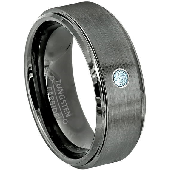 Brushed Gunmetal Tungsten Ring - 0.07ct Solitaire Topaz Ring - Personalized Tungsten Wedding Ring - Custom Made November Birthstone Ring TN616BS