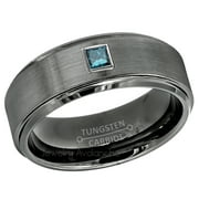 JEWELRY AVALANCHE Brushed Gunmetal Tungsten Ring - 0.10ct Princess Cut Solitaire Blue Diamond Ring - Personalized Tungsten Wedding Ring - Custom Made April Birthstone Ring TN616x1BLD.10ct-s14