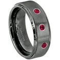 thumbnail image 1 of Brushed Gunmetal Tungsten Ring - 0.21ctw Ruby 3-stone Band - Personalized Tungsten Wedding Ring - Custom Made July Birthstone Ring TN616BS, 1 of 1