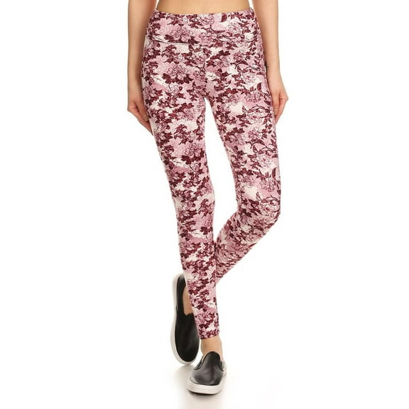 Brushed High Waisted Rosetta Rose Sport Leggings Burgundy L
