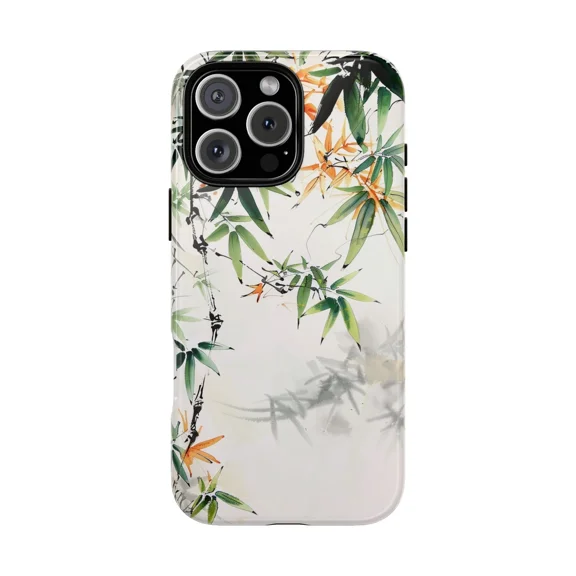 Brushed Ink Bamboo Leaves Artistic Asian Minimalist Phone Case with iPhone 11 to 17 Pro Max