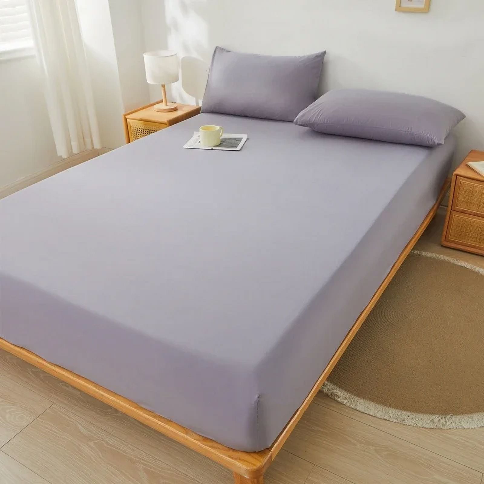 Brushed Mattress Cover Double/Queen Size Solid Color Fitted Sheet For