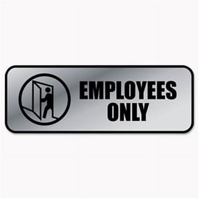 Brushed Metal Office Sign Employees Only 9 x 3 Silver
