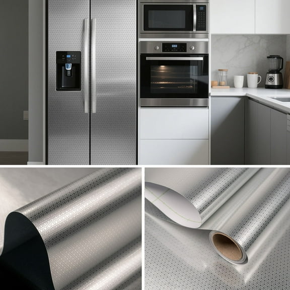 Brushed Metal Texture PET Peel and Stick Wallpaper Self Adhesive Waterproof Metallic Vinyl Finish for Wall Backsplash or Furniture Industrial Style Refrigerator Color Change 23.62 in*118/ 197 in