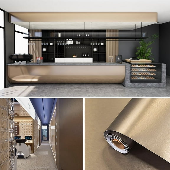 Brushed Metal Texture PET Peel and Stick Wallpaper Self Adhesive Waterproof Metallic Vinyl Finish for Wall Backsplash or Furniture Industrial Style Refrigerator Color Change 23.62 in*118/ 197 in