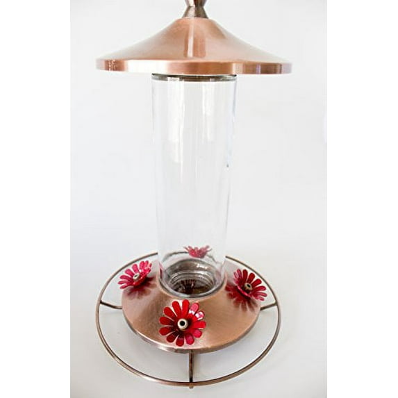 Brushed Metal and Glass Hummingbird Feeder - Super Easy-to-Use & Hummers LOVE It!