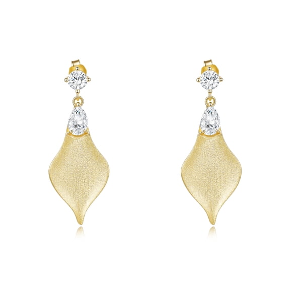 Brushed Moissanite Leaf Drop Earrings for Women 14K Gold Plated 925 Sterling Silver Moissanite Dangle Earrings Hypoallergenic Jewelry Gift Round Oval Cut