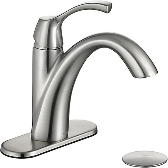 Brushed Nickel 1-Handle Single Hole Bathroom Faucet, 3-Hole Deck Plate, Pop-Up Drain and Water Supply Lines Included