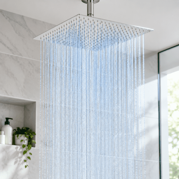 Brushed Nickel 16 Inch Square Rainfall Showerhead High Flow Full Body ...