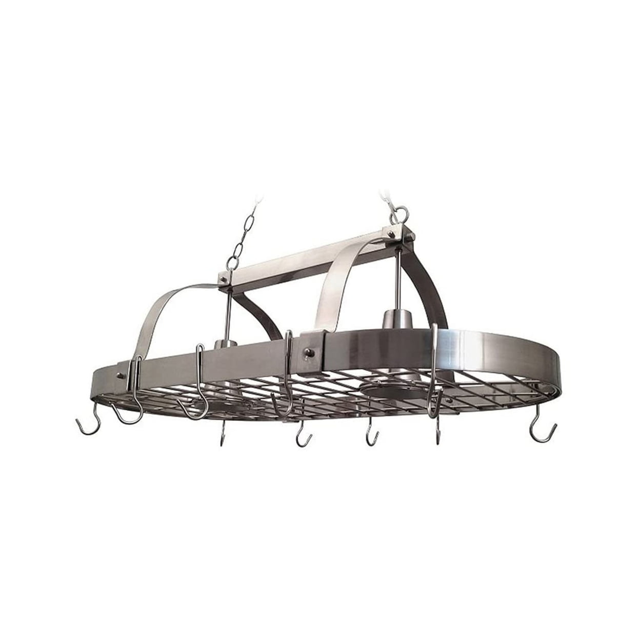 Brushed Nickel 2-Light Ceiling Pot Rack with Hooks