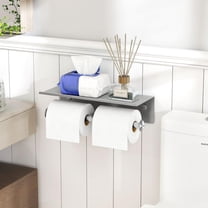 Brushed Nickel 304 Stainless Steel Wall-Mounted Double Toilet Paper Holder with Shelf & Wipes Dispenser