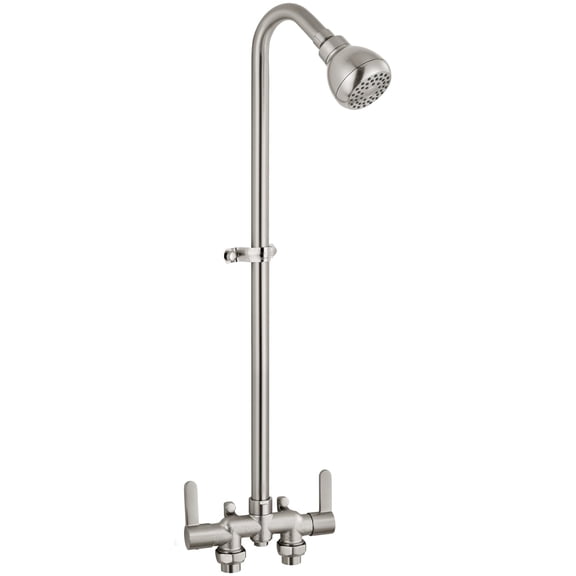Brushed Nickel 31" Exposed Outdoor Shower Fixture 2-handle Kit With 3 Inch Center Mixing Valve